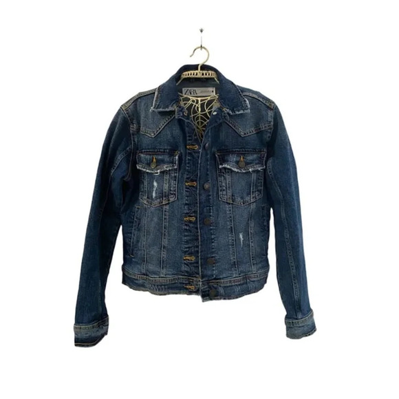 Zara Jean Jacket Cropped Distressed M - Picture 1 of 7